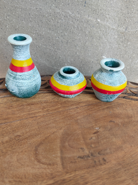 Set of 3 Small Handcrafted Terracotta Clay Pots