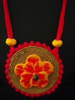 Load image into Gallery viewer, Handcrafted Jute and Fabric Necklace Set with Wooden Flowers
