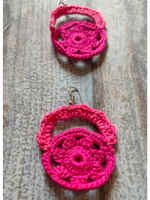 Load image into Gallery viewer, Pink Hand Knitted Crochet 2 Layer Earrings
