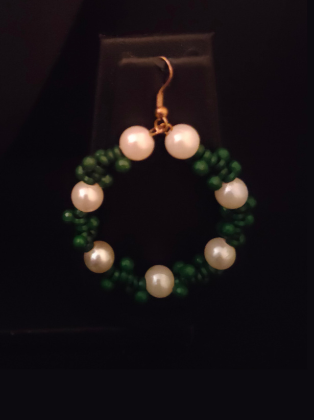 Beads and Pearls Christmas Hoop Earrings