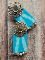 Load image into Gallery viewer, Blue Ikat Fabric Mirror Earrings
