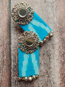 Blue Ikat Fabric Mirror Earrings