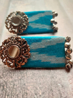 Load image into Gallery viewer, Blue Ikat Fabric Mirror Earrings
