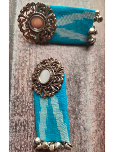 Blue Ikat Fabric Mirror Earrings