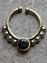 Four Stone Studded Oxidised Silver Septum Nosepins