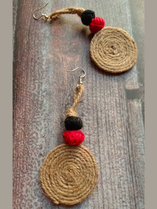 Handcrafted Jute and Fabric Beads Necklace Set with Dangler Earrings