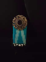 Load image into Gallery viewer, Blue Ikat Fabric Mirror Earrings
