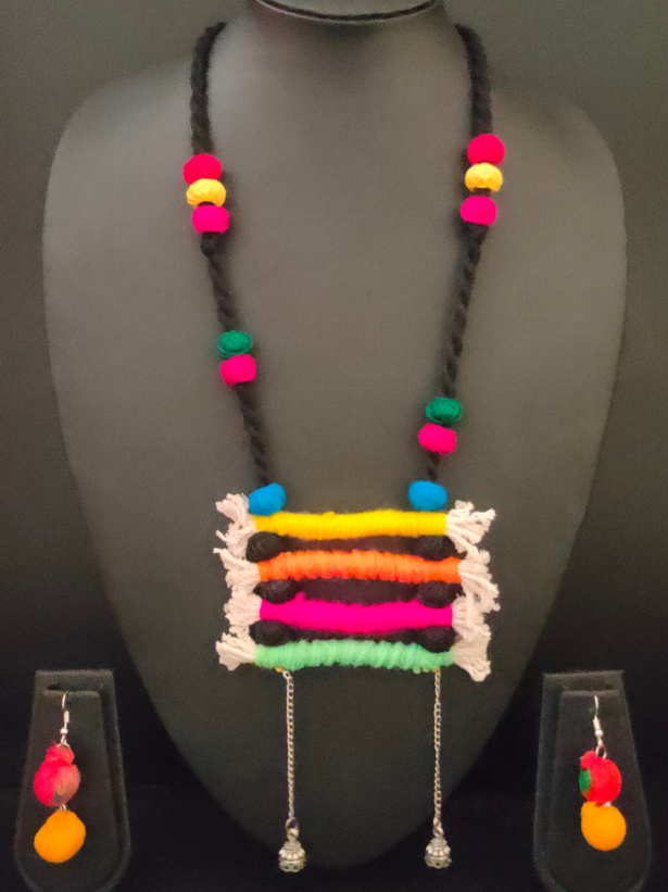 Handcrafted Rope Necklace Set with Fabric Beads