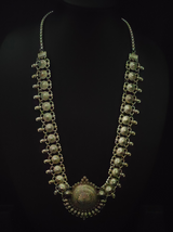 Set of 3 - Lotus Motif Long Chain Necklace with Ring and Trishul Earrings