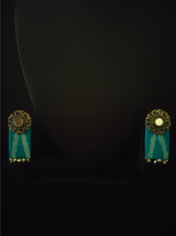 Blue Ikat Fabric Mirror Earrings