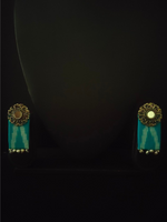 Load image into Gallery viewer, Blue Ikat Fabric Mirror Earrings
