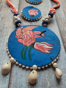 Hand Painted Fabric Necklace Set with Shells