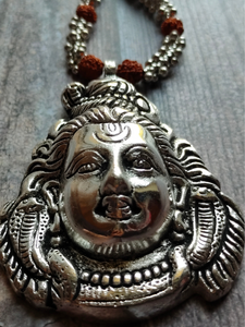 Lord Shiva Silver Rudraksha Beads and Metal Beads Necklace