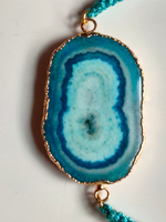 Load image into Gallery viewer, Natural Turquoise Agate Stone Marble Rakhi with Gold Detailing
