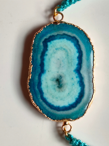 Natural Turquoise Agate Stone Marble Rakhi with Gold Detailing