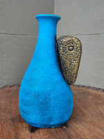 Load image into Gallery viewer, Earthy Blue and Golden Handcrafted Modern Art Terracotta Pot
