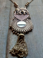 Load image into Gallery viewer, Long Chain Elephant Motif Mirror Work Oxidised Silver Necklace Set
