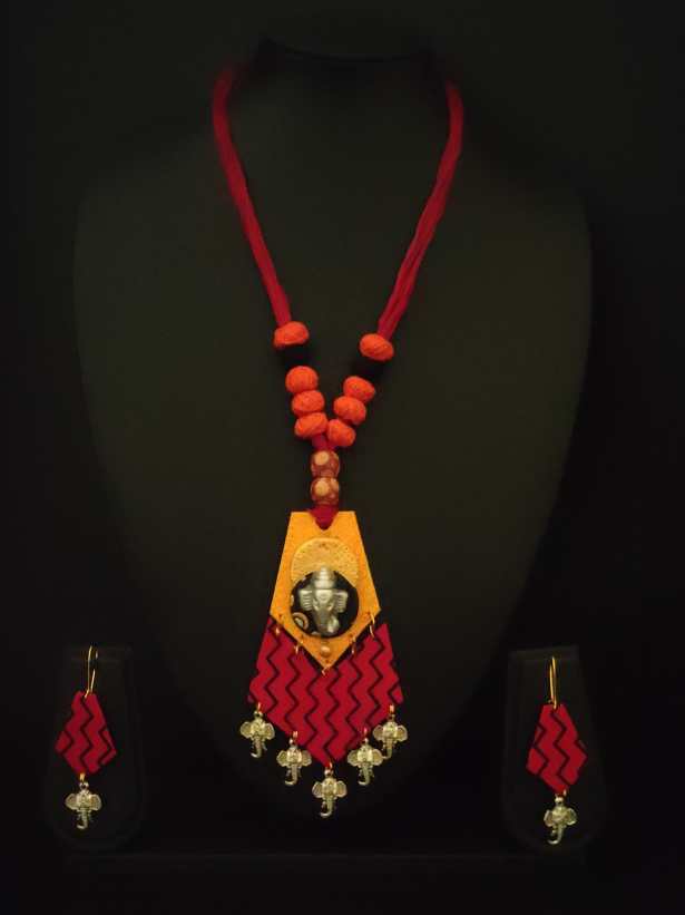 Handmade Fabric Beads Ganesha Necklace Set
