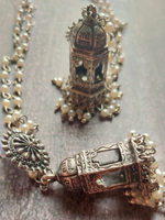 Load image into Gallery viewer, Mahal Shape Long Jhumka Earrings with Ear Chain
