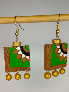 Multi-Color Square Hand Painted Terracotta Earrings