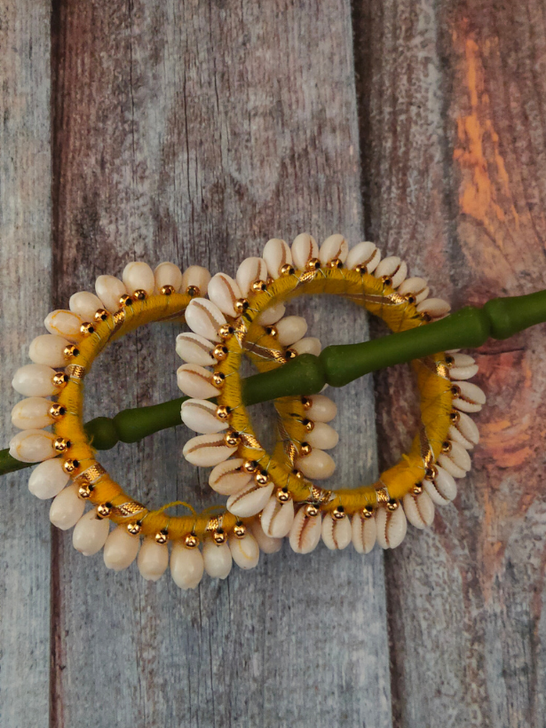 Yellow Gota and Shell Work Bangles