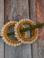 Load image into Gallery viewer, Yellow Gota and Shell Work Bangles
