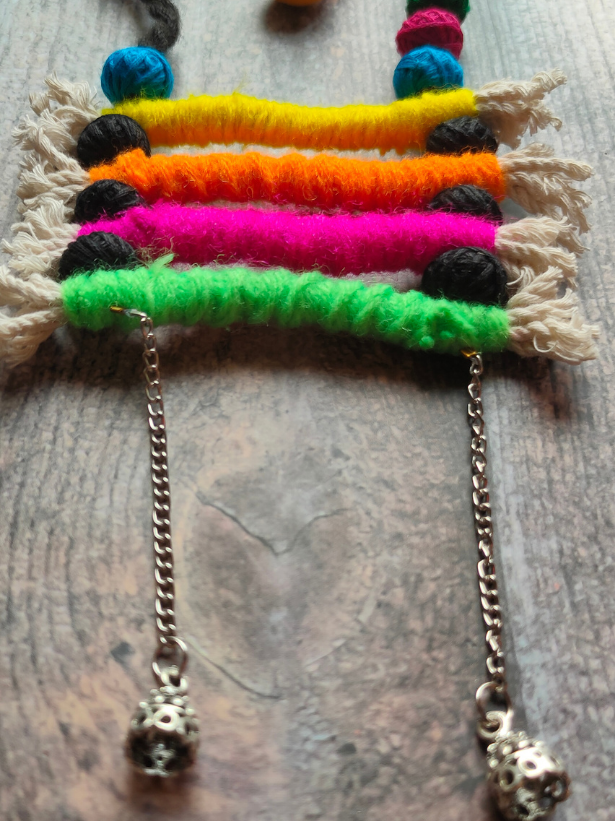 Handcrafted Rope Necklace Set with Fabric Beads