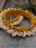 Load image into Gallery viewer, Yellow Gota and Shell Work Bangles
