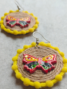 Handcrafted Jute and Fabric Necklace Set with Wooden Birds