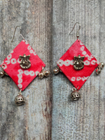 Load image into Gallery viewer, Bright Pink Fabric Dangler Earrings with Metal Ganesha Motif
