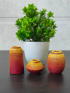 Set of 3 Small Handcrafted Terracotta Clay Pots