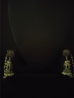 Load image into Gallery viewer, Mahal Shape Long Jhumka Earrings with Ear Chain
