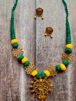 Load image into Gallery viewer, Antique Gold Finish Religious Motif Fabric Beads Necklace Set
