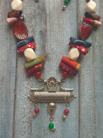 Load image into Gallery viewer, Statement Multi-Color Necklace Set with Tibetan Stones and Fabric
