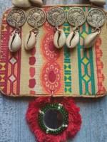 Load image into Gallery viewer, Fabric, Stamped Coins and Shells Vibrant Long Necklace Set

