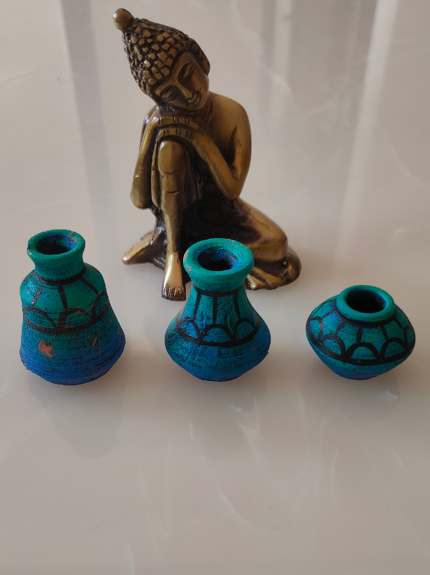 Set of 3 Small Handcrafted Terracotta Clay Pots