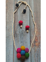 Load image into Gallery viewer, Kantha Work Fabric Necklace Set with Rope Closure and Shell Earrings
