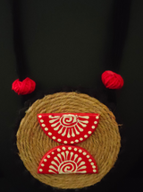 Jute and Fabric Necklace Set with Hand Painted Wooden Pendant