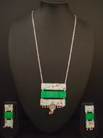 Load image into Gallery viewer, 3 Layer Fabric Pendant and Earrings Necklace Set
