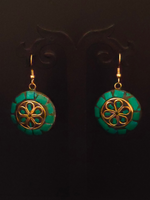 Load image into Gallery viewer, Black and Turquoise Tibetan Earrings with Gold Detailing
