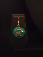 Load image into Gallery viewer, Black and Turquoise Tibetan Earrings with Gold Detailing
