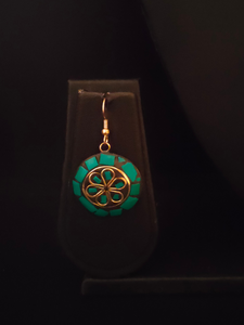 Black and Turquoise Tibetan Earrings with Gold Detailing