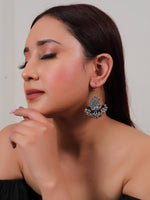 Load image into Gallery viewer, Peacock Motif Ghungroo Beads Embellished Fabric Earrings
