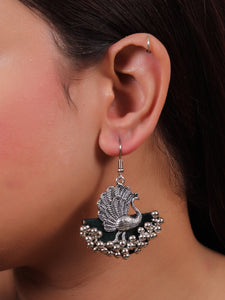 Peacock Motif Ghungroo Beads Embellished Fabric Earrings