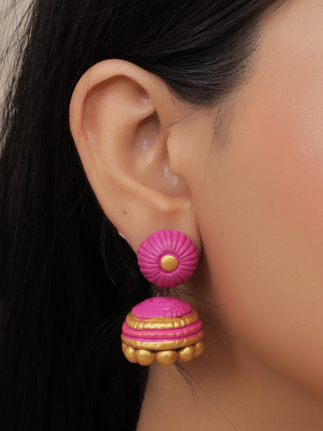 Handcrafted Pink & Golden Terracotta Necklace Set