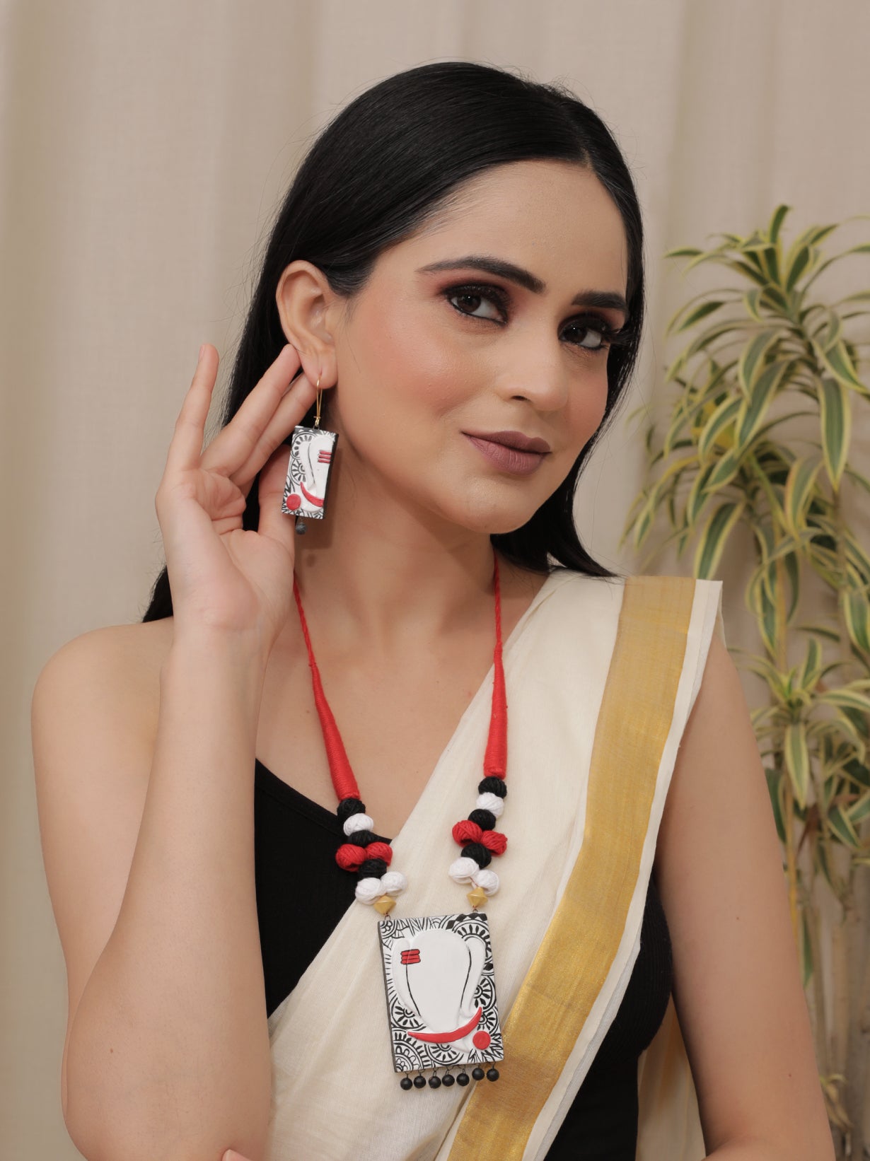 Ganesha Hand Painted Terracotta Necklace Set