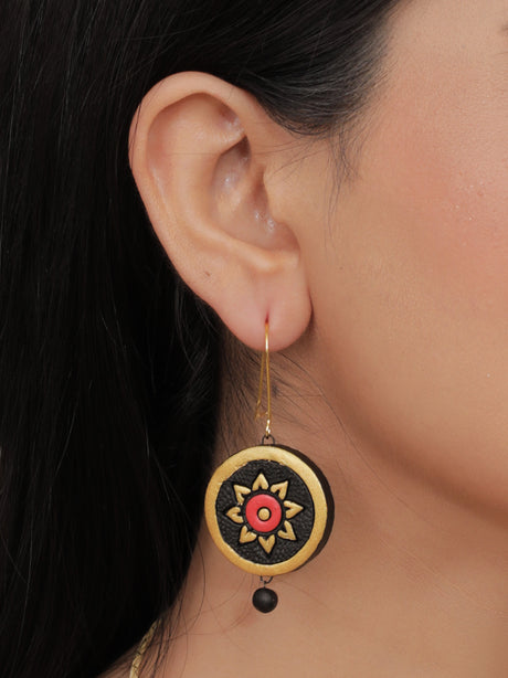 Elegant Handcrafted Black & Golden Terracotta Clay Necklace Set