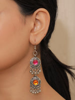 Load image into Gallery viewer, 3 Layer Pink and Orange Oxidised Silver Necklace Set with Thread Closure
