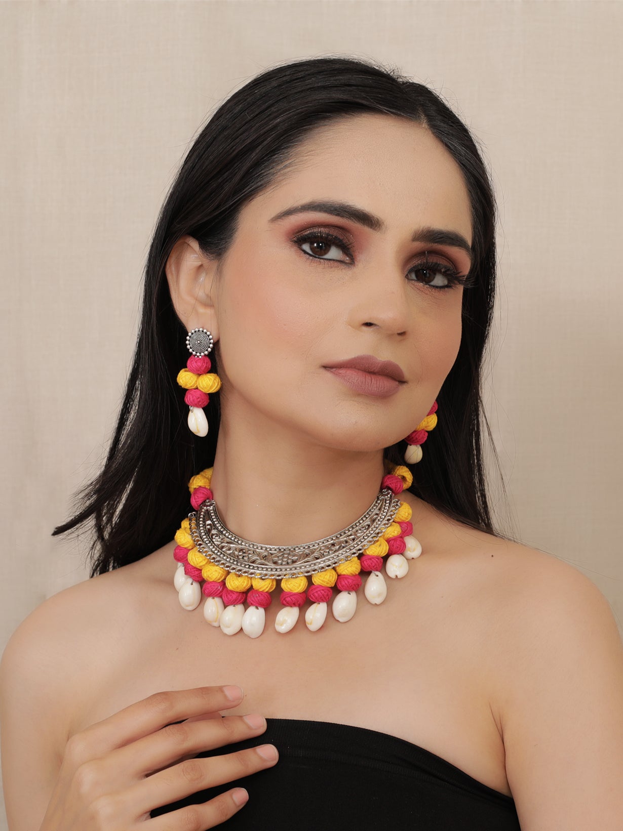 Statement Oxidised Choker Necklace & Earrings Set