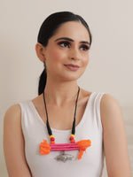 Load image into Gallery viewer, Handcrafted Thread Necklace with Fabric Beads and Metal Pendant
